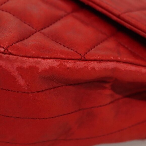 CHANEL Matelasse Chain Shoulder Bag Lamb Skin Red Gold CC Auth 136059 - Picture 15 of 16